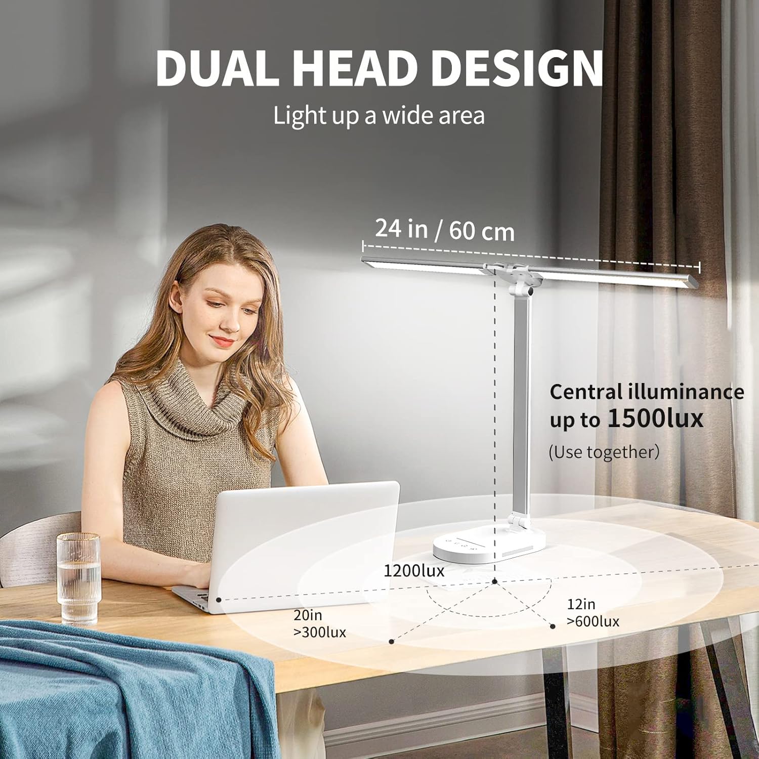 Dual-Arm Desk Lamp — USB Charging, 5 Color Temperature Modes