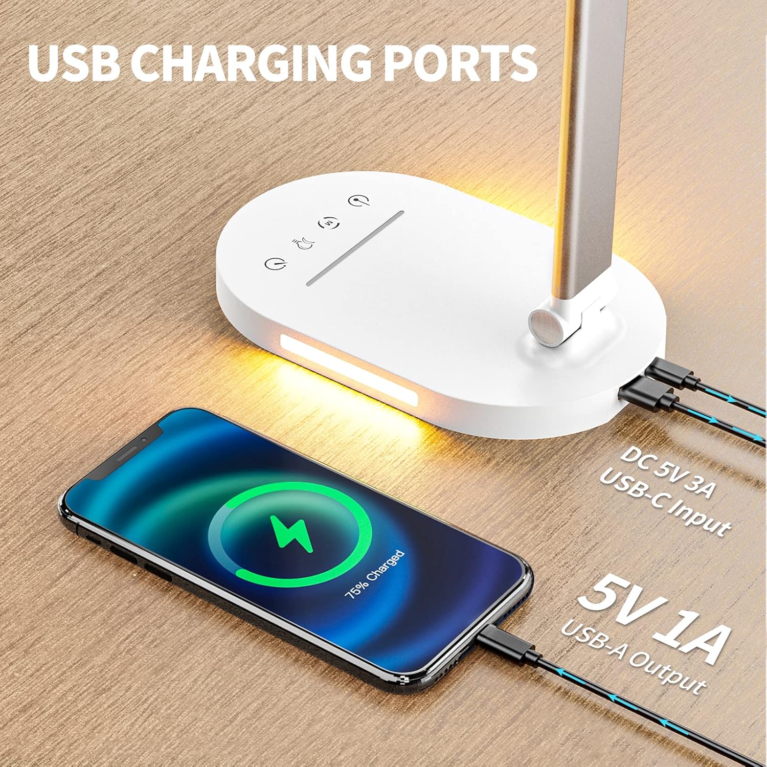 Dual-Arm Desk Lamp — USB Charging, 5 Color Temperature Modes