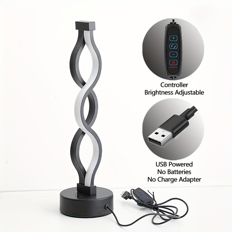 USB spiral desk lamp, matte shade, bedside decor, modern ambient light, living room & dining room night scene decor, showroom lighting, detail view 2