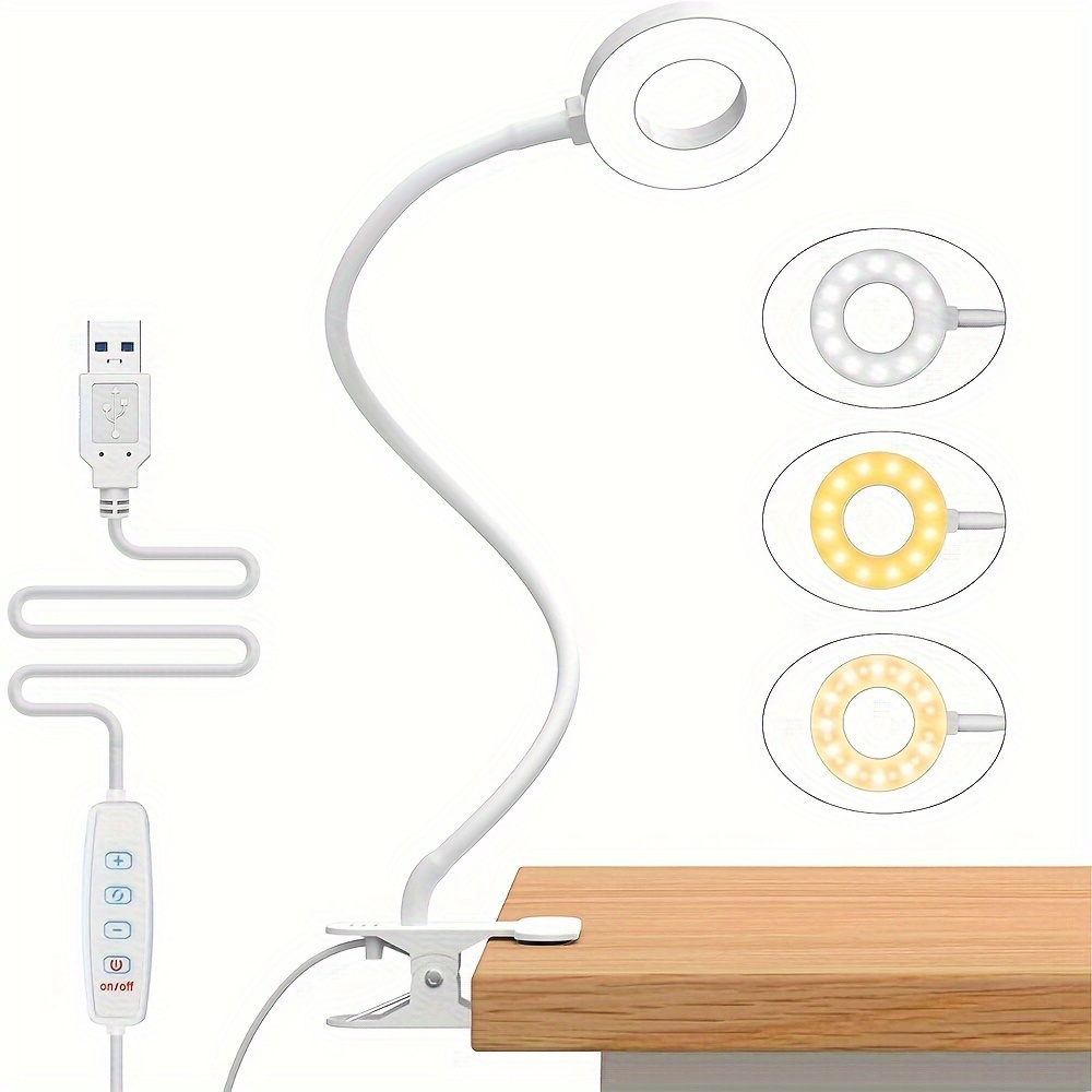 Adjustable Metal Gooseneck LED Desk Lamp — 23 SMD 2835 LEDs, 3 Color Temperatures (3000K/4500K/6000K), 10-Level Dimming & Built-in USB Charging Port
