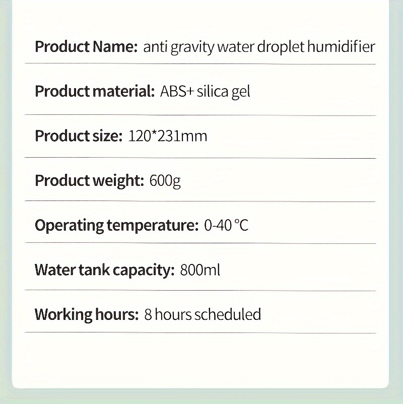 Packaging and accessories for one 27 oz droplet-flow humidifier