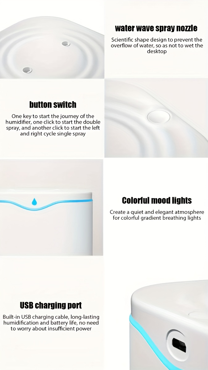 2L USB Portable Ultrasonic Humidifier — Dual Mist Mode, Ultra-Quiet Design, Aromatherapy & 7-Color LED Night Light