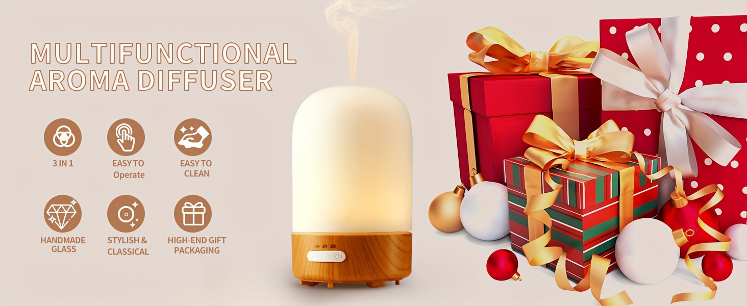 100ml Glass Essential Oil Diffuser with 7-Color LED Night Light