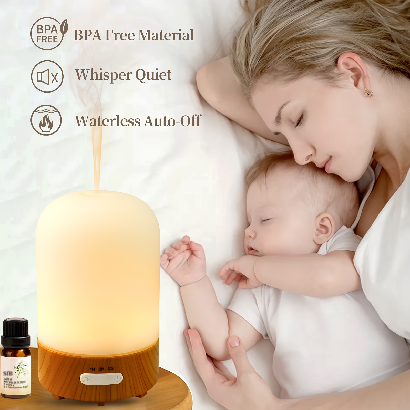 100ml Glass Essential Oil Diffuser with 7-Color LED Night Light