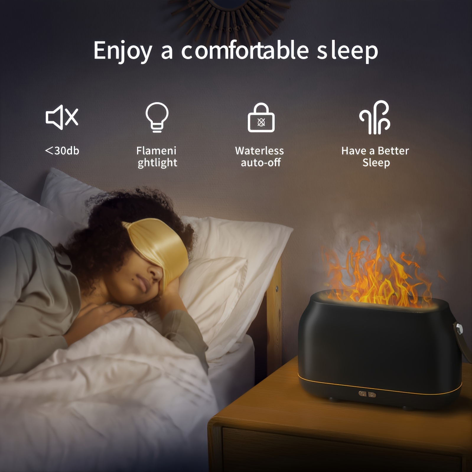 180mL Flame Effect Ultrasonic Humidifier + 7-Color LED Night Light