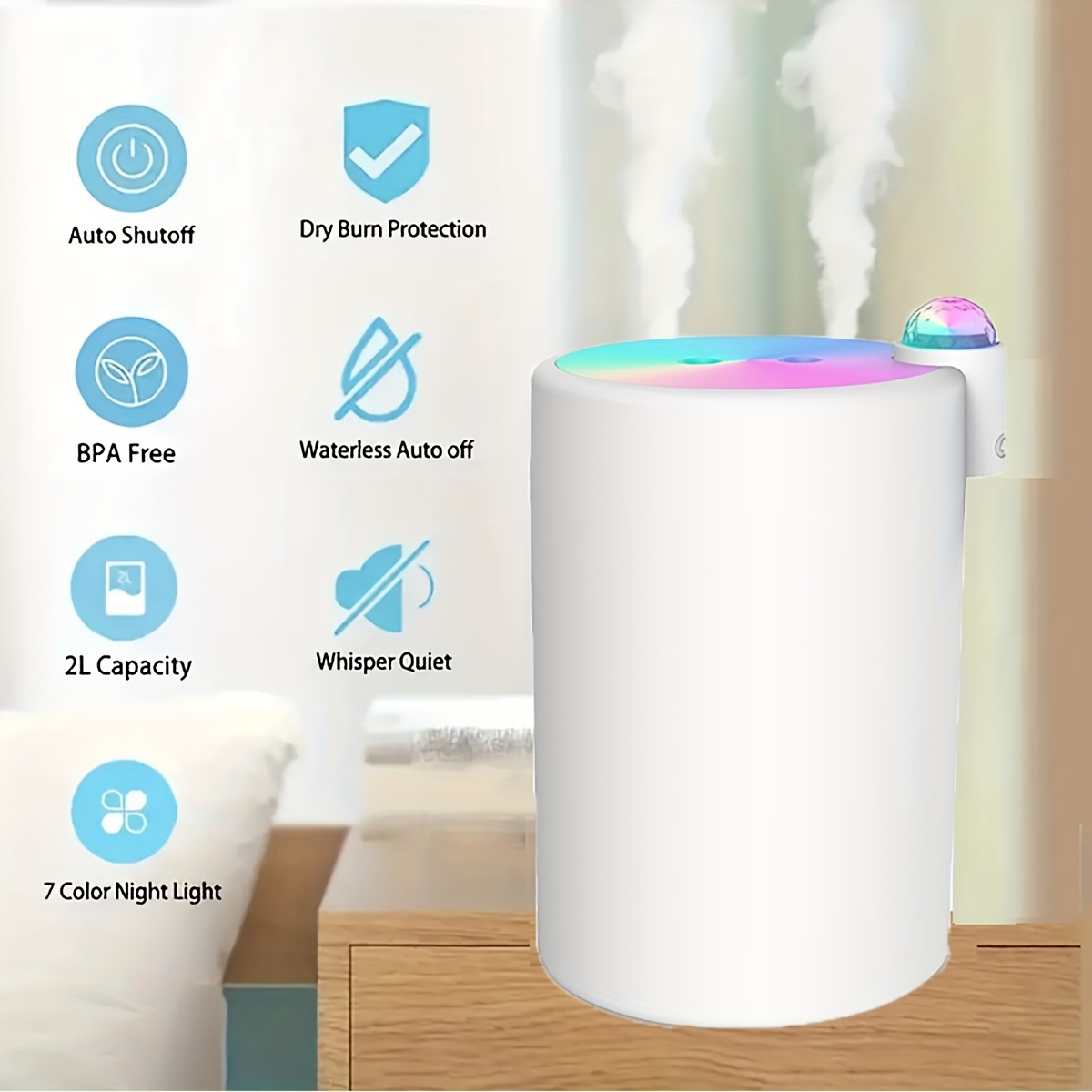 Marquee 2000ml Dual-Mist USB Humidifier with Night Light