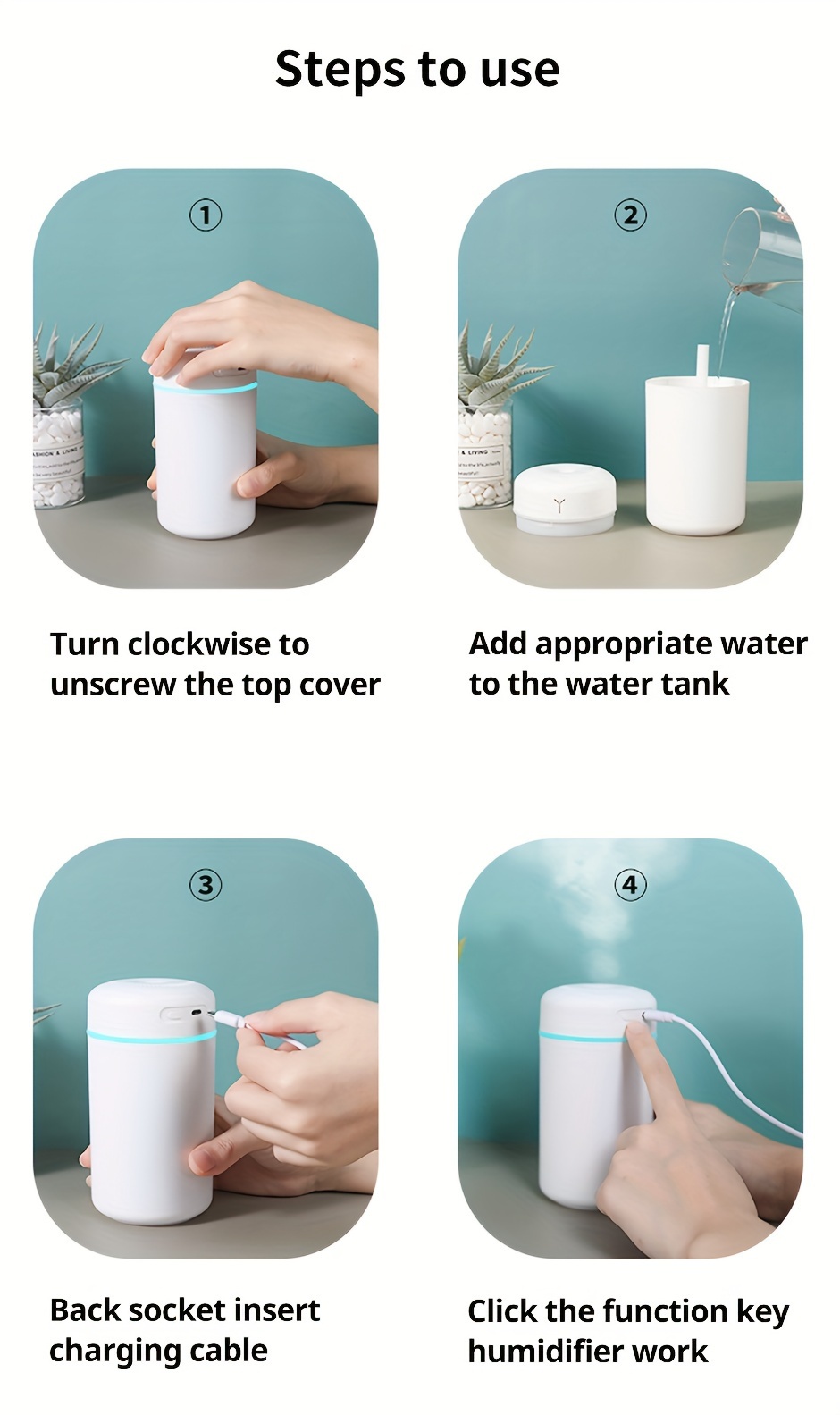 USB Portable Humidifier — 1L Ultrasonic, for Desks, Cars, Travel