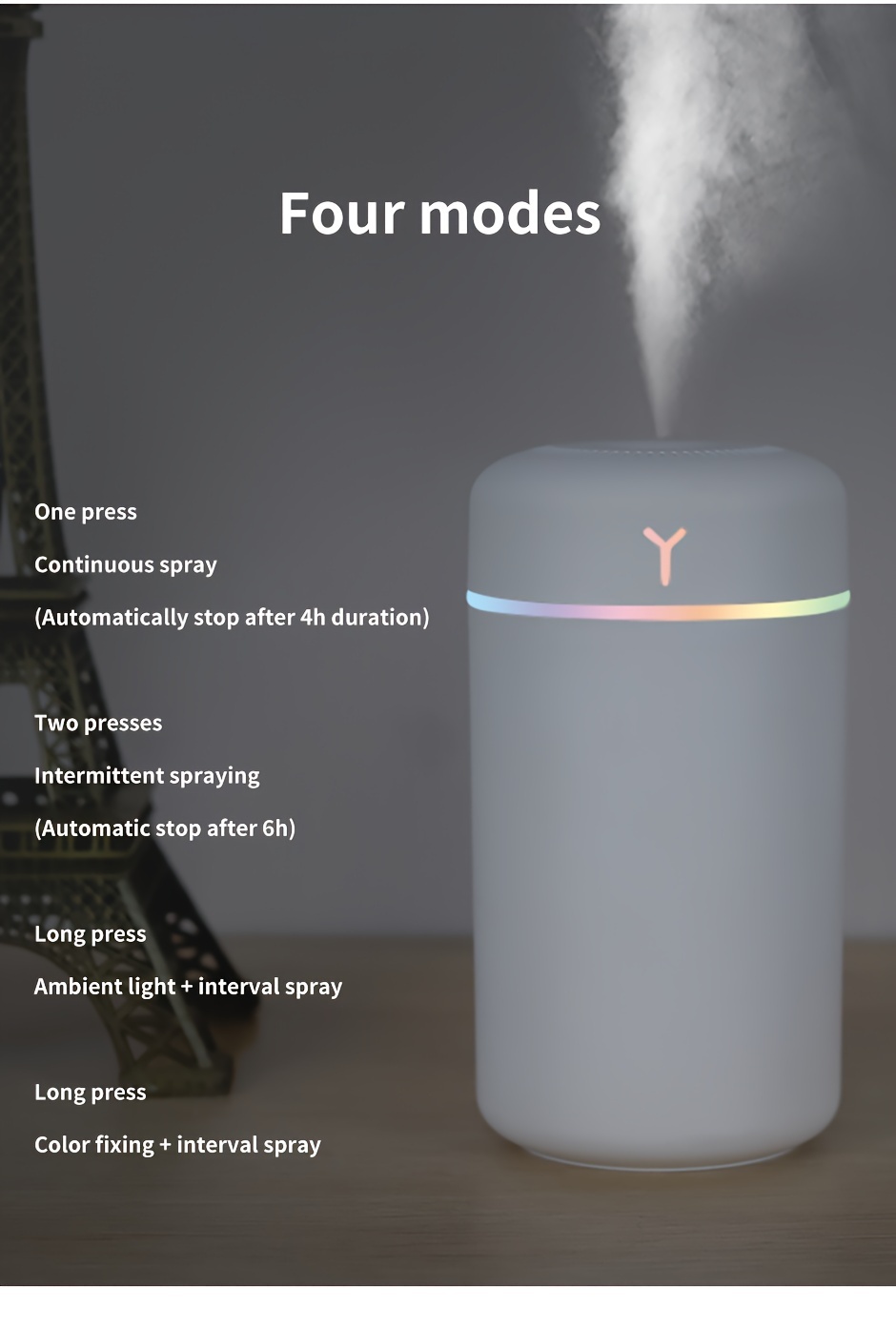 USB Portable Humidifier — 1L Ultrasonic, for Desks, Cars, Travel