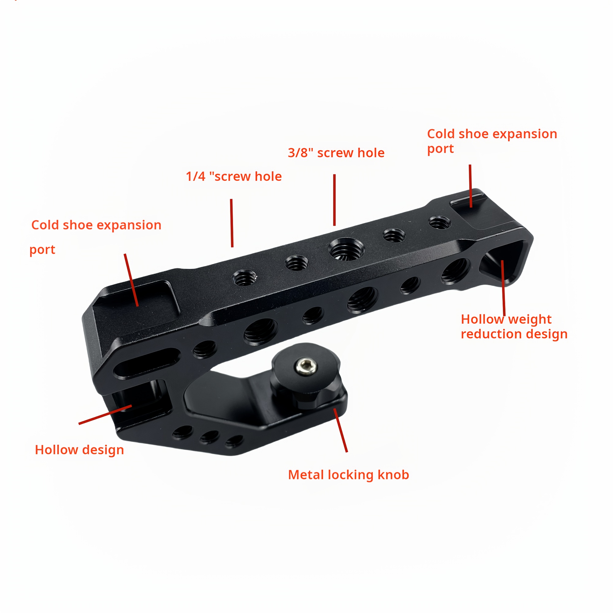 Aluminum DSLR/Mirrorless Camera Top Handle with Cold Shoe Mounts