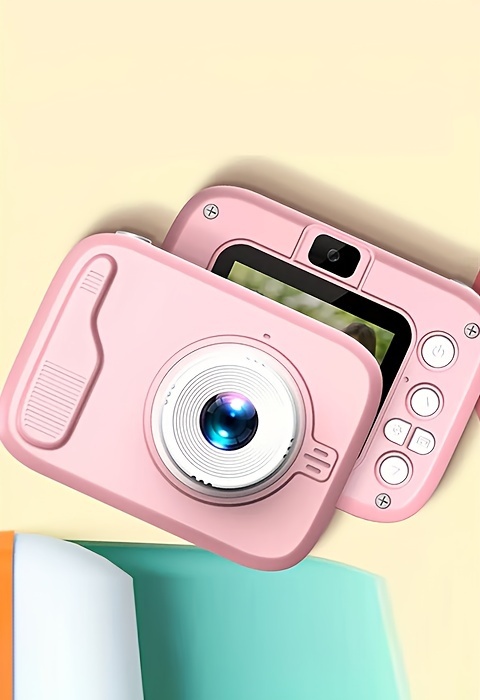 2-Inch Dual-Camera Selfie Toy Camera – Pink, 2MP + Flash