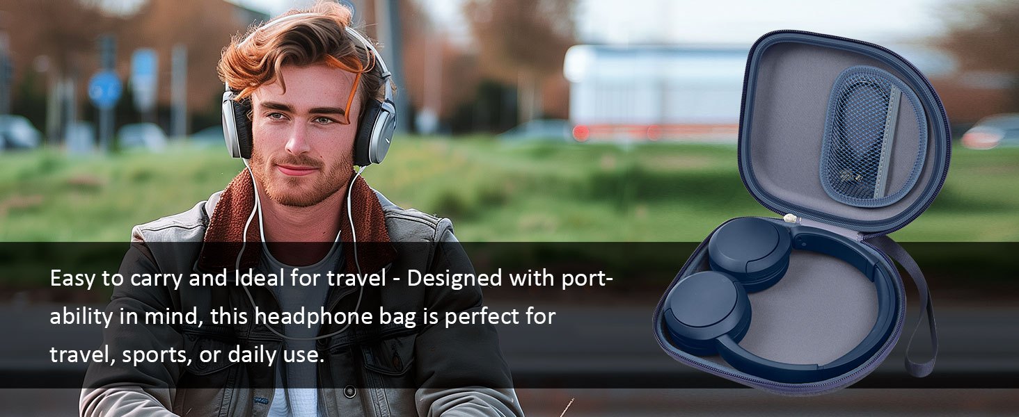 Sony WH-CH520 Headphone Protective Case — EVA Shockproof & Water-Resistant Carry Pouch (Black / Beige)