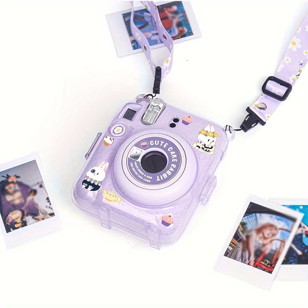 Fujifilm instax mini 12 Transparent Protective Case + Adjustable Wrist Strap (with DIY Cartoon Stickers)