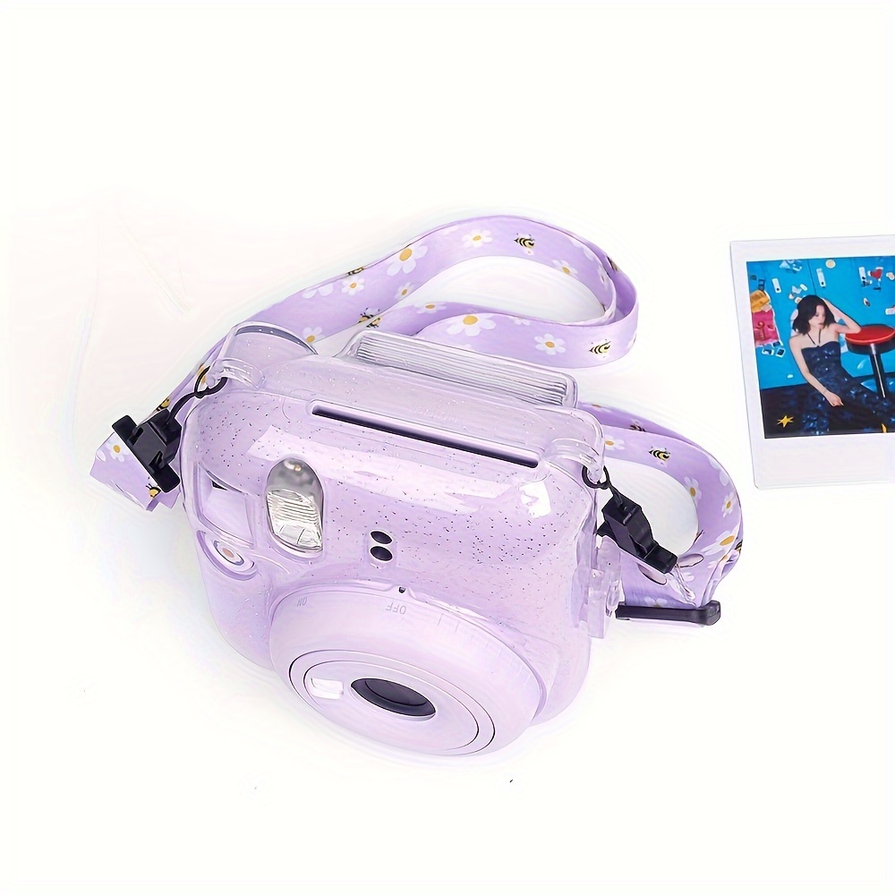 Fujifilm instax mini 12 Transparent Protective Case + Adjustable Wrist Strap (with DIY Cartoon Stickers)