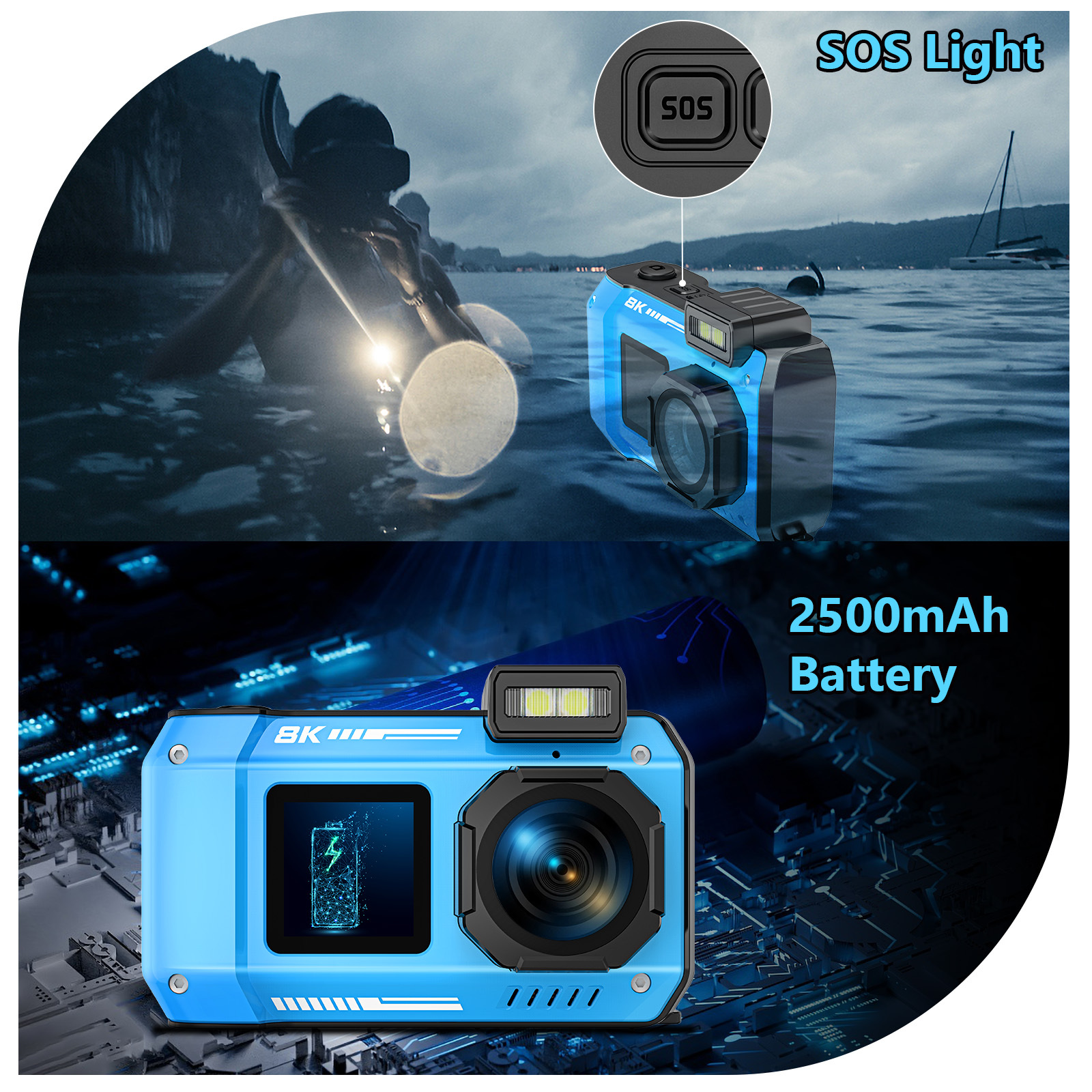 8K Underwater Camera — 18x Optical Zoom, IPX8 Waterproof, Designed for Diving & Snorkeling