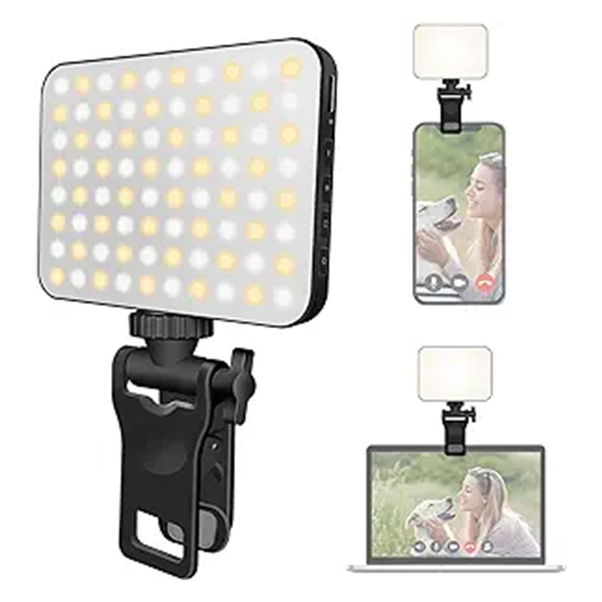 Rechargeable Clip-On Selfie Ring Light — 3 Color Temperatures, USB-C Fast Charging, Fits Phones, Laptops & Tablets