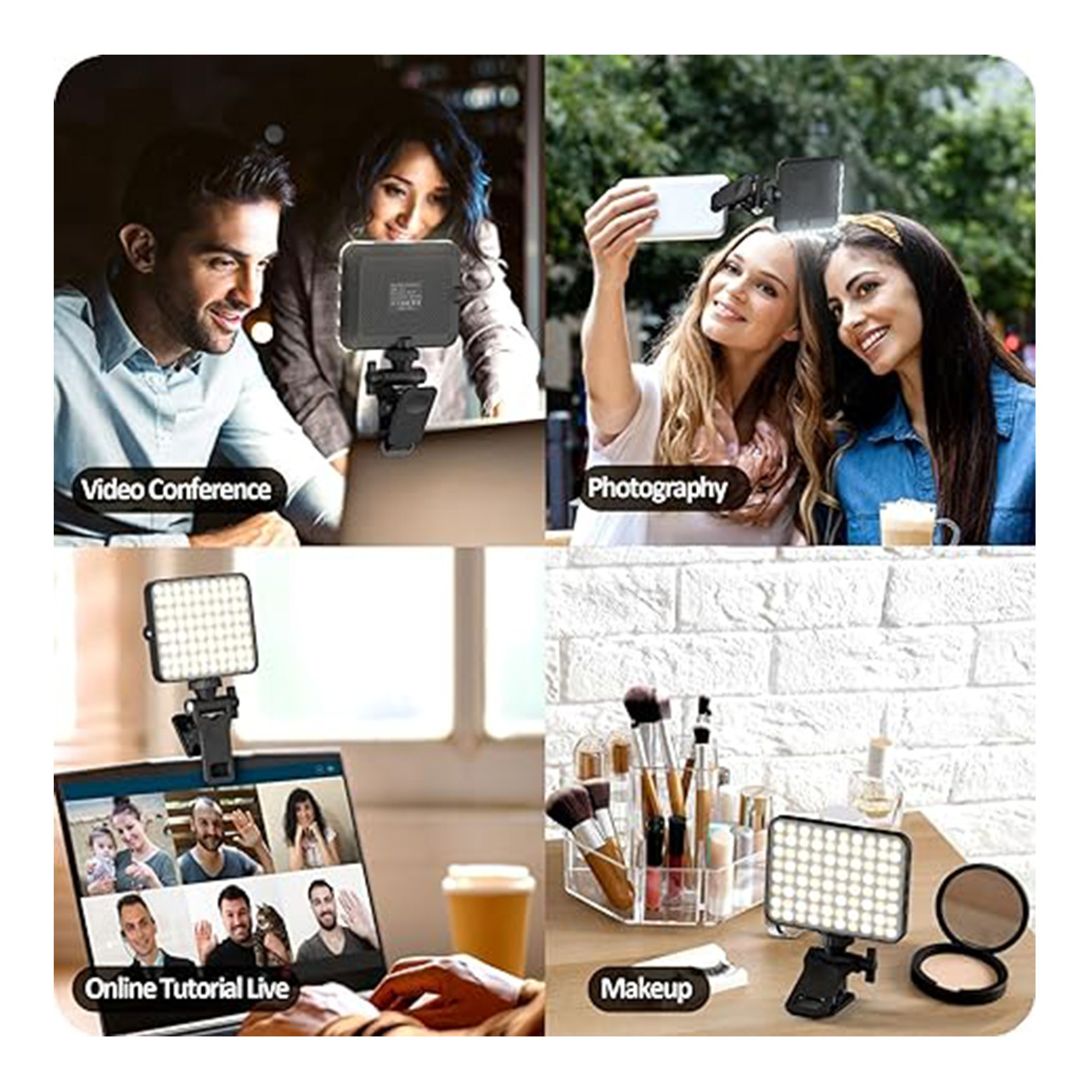 Rechargeable Clip-On Selfie Ring Light — 3 Color Temperatures, USB-C Fast Charging, Fits Phones, Laptops & Tablets
