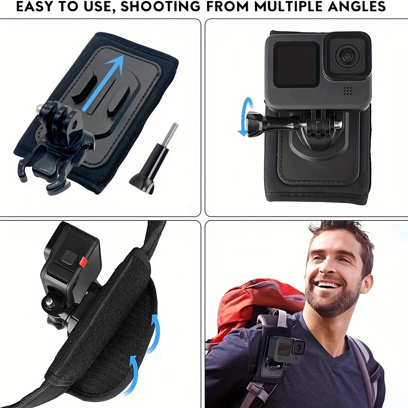 Backpack Shoulder Strap with 360° Rotating Buckle & Quick-Release Mount for GoPro and DJI Action 2