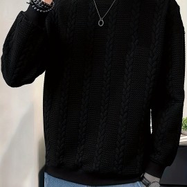 男士提花针织套头卫衣——宽松圆领