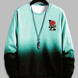 男士渐变玫瑰复古连帽衫——聚酯纤维套头衫