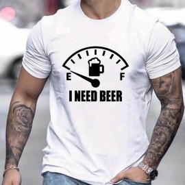 'I Need Beer' Graphic Tee for Men – Polyester-Elastane