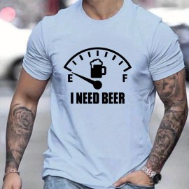 'I Need Beer' Graphic Tee for Men – Polyester-Elastane