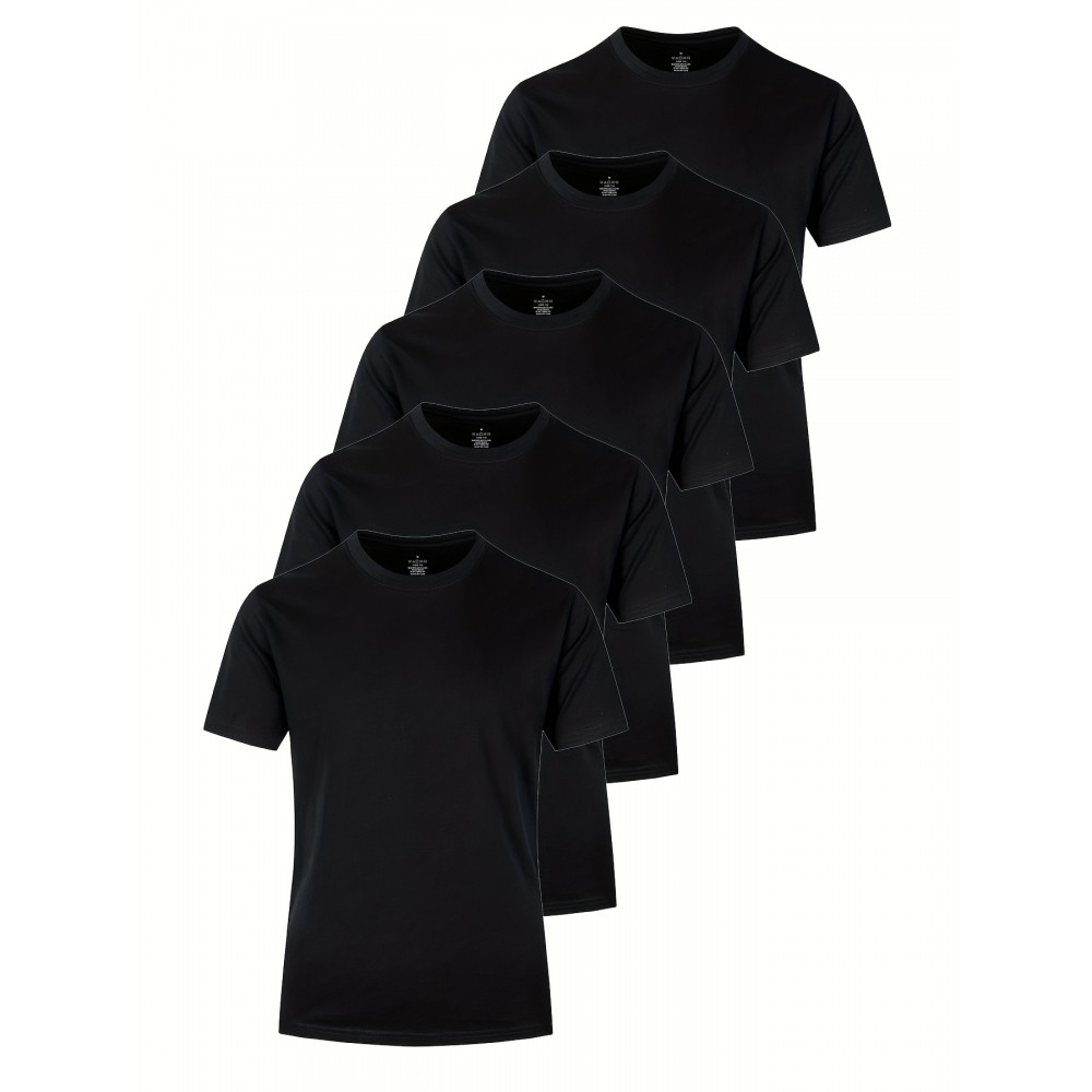 5-Pack Men's 100% Cotton Crew Neck T-Shirts