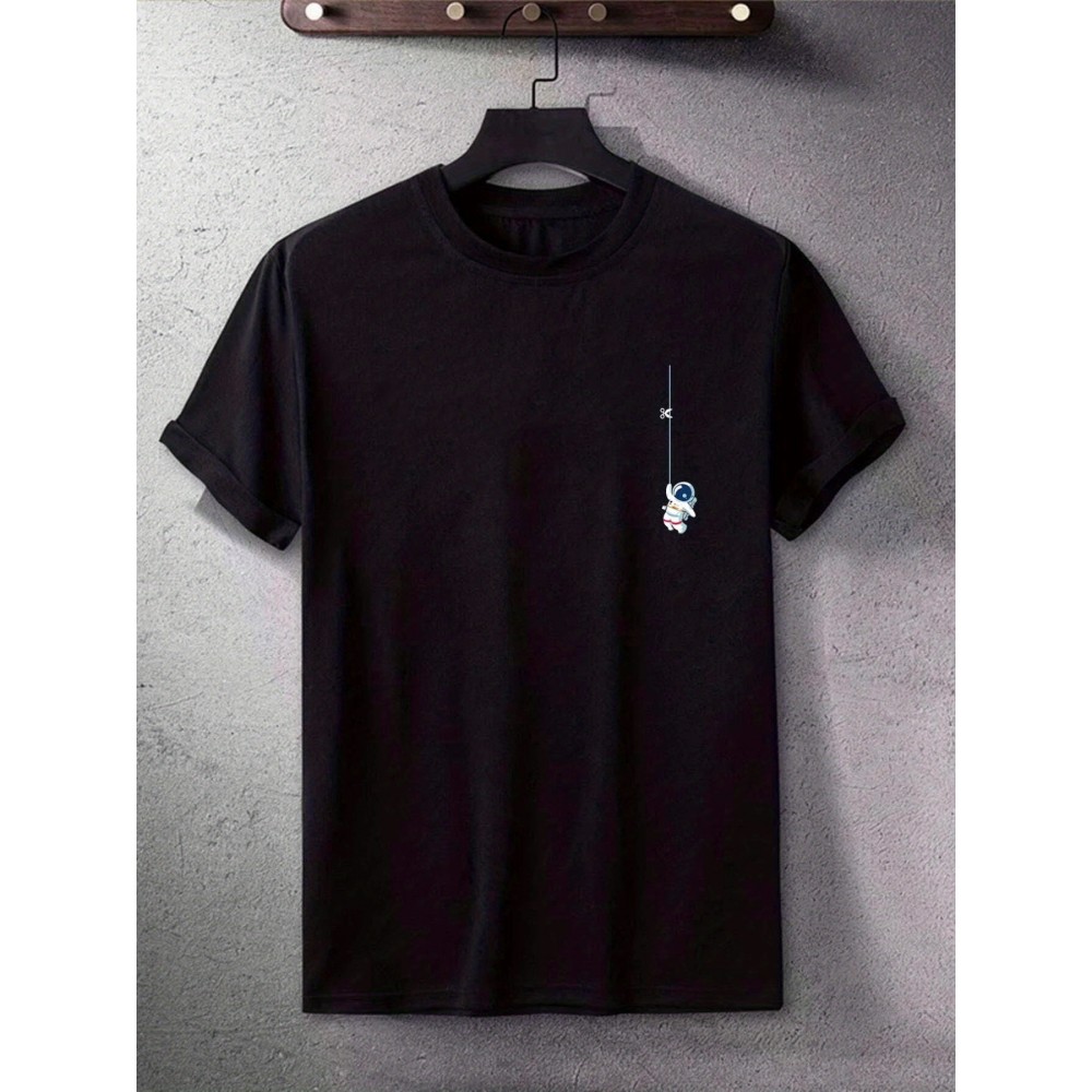 Men's Astronaut Graphic T-Shirt – Polyester-Elastane Stretch Crew Neck