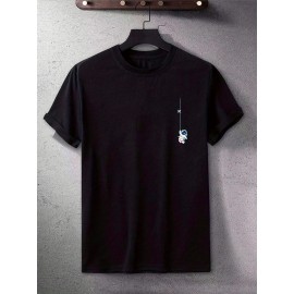 Men's Astronaut Graphic T-Shirt – Polyester-Elastane Stretch Crew Neck