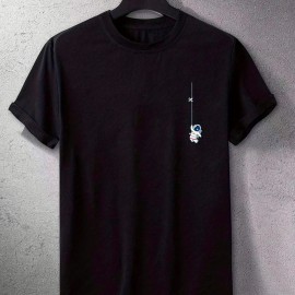 Men's Astronaut Graphic T-Shirt – Polyester-Elastane Stretch Crew Neck