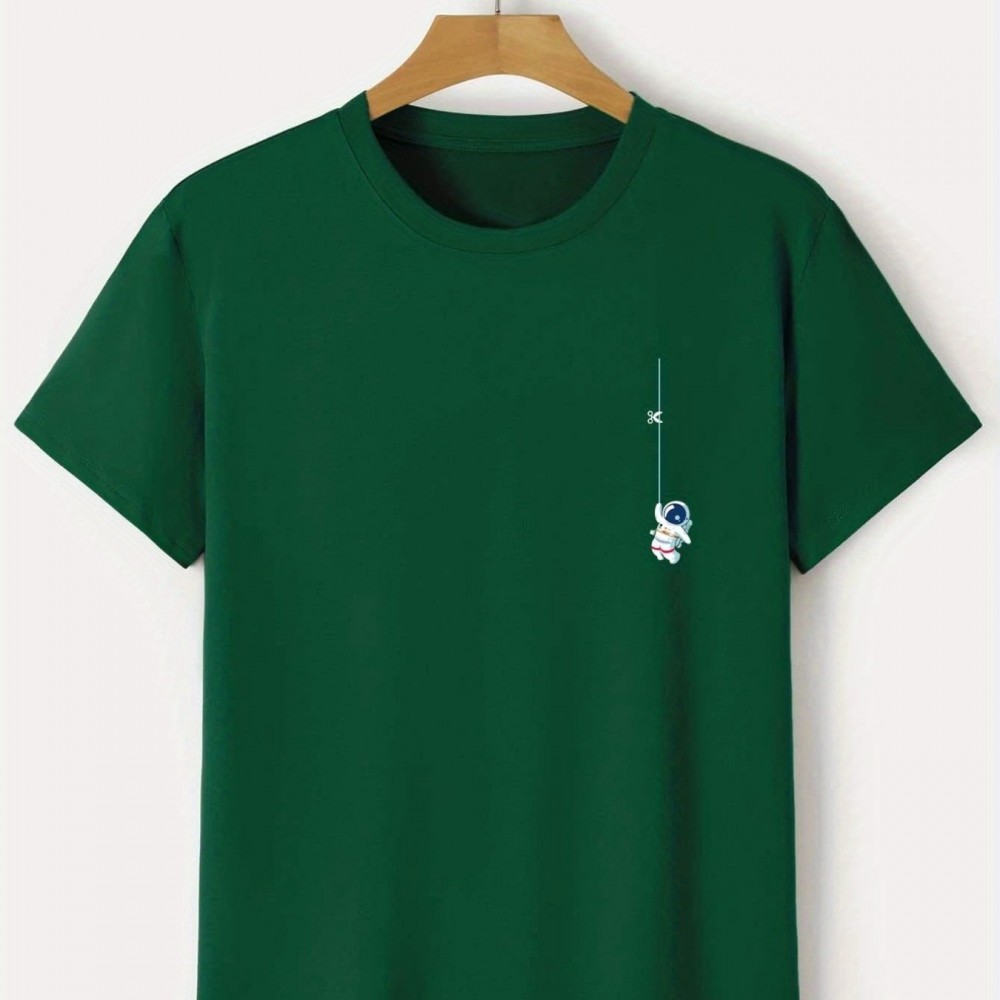 Men's Astronaut Graphic T-Shirt – Polyester-Elastane Stretch Crew Neck