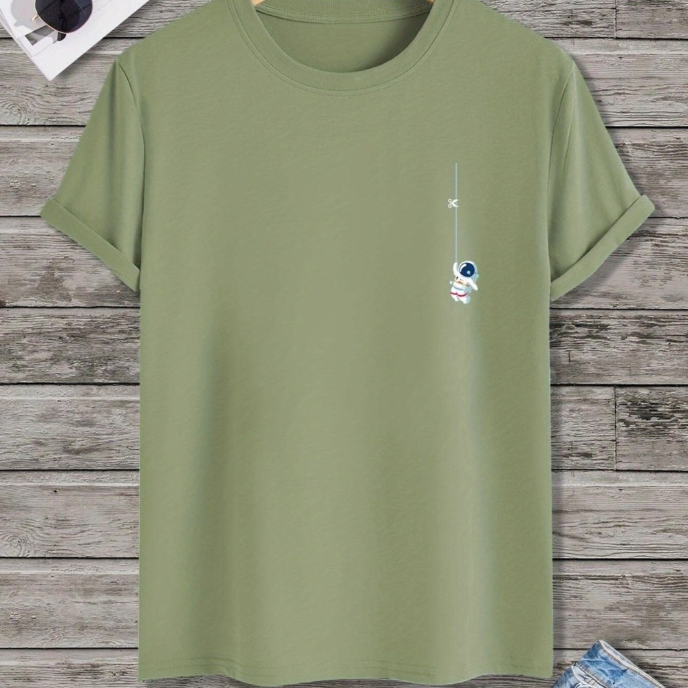 Men's Astronaut Graphic T-Shirt – Polyester-Elastane Stretch Crew Neck