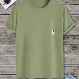 Men's Astronaut Graphic T-Shirt – Polyester-Elastane Stretch Crew Neck