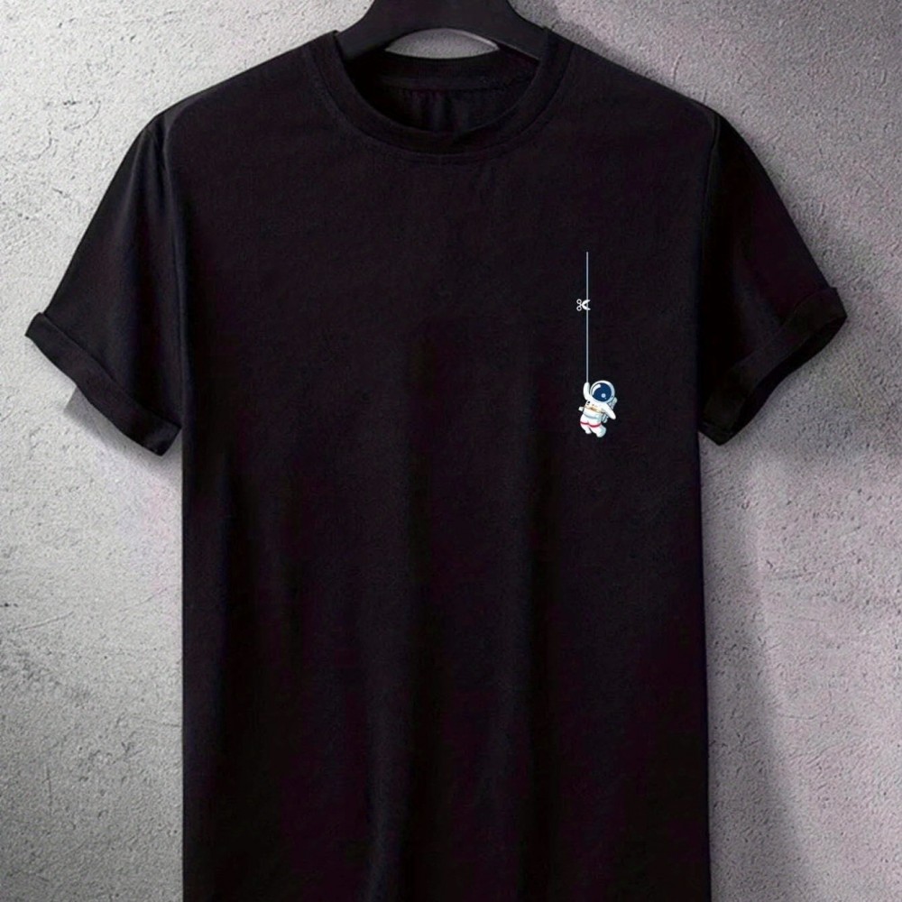 Men's Astronaut Graphic T-Shirt – Polyester-Elastane Stretch Crew Neck