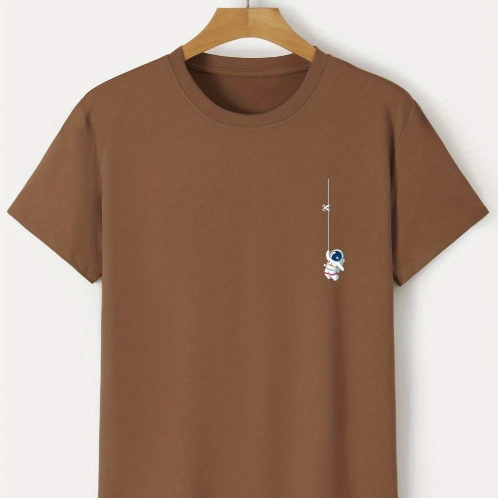 Men's Astronaut Graphic T-Shirt – Polyester-Elastane Stretch Crew Neck