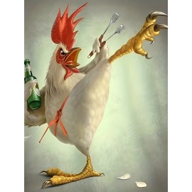 功夫公鸡3D印花T恤——男士聚酯纤维圆领短袖衫