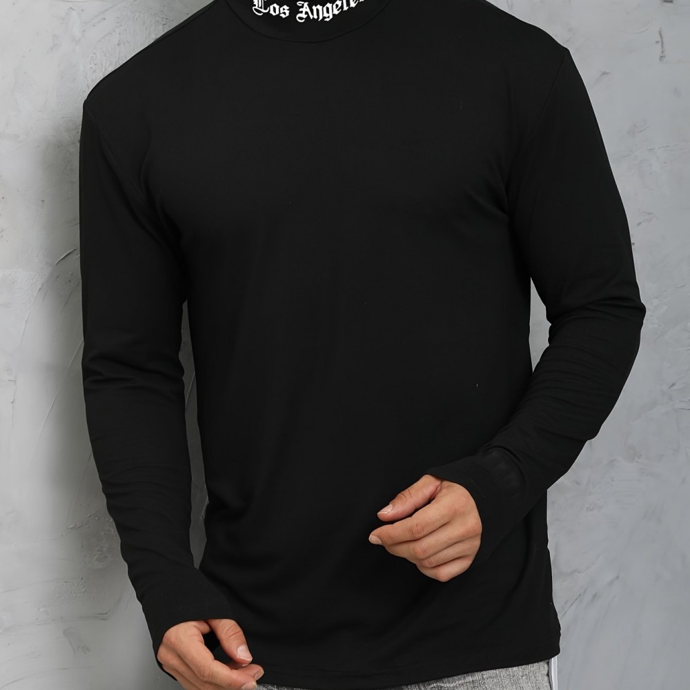 LA Print Slim-Fit Turtleneck T-Shirt – Polyester, Men's