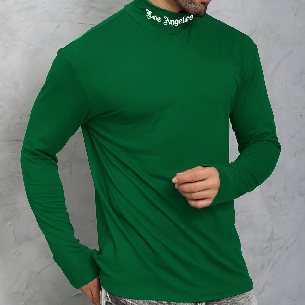 LA Print Slim-Fit Turtleneck T-Shirt – Polyester, Men's