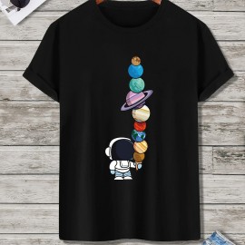 Men's Astronaut & Planet Print Polyester T-Shirt