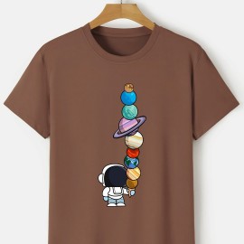Men's Astronaut & Planet Print Polyester T-Shirt