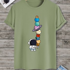 Men's Astronaut & Planet Print Polyester T-Shirt