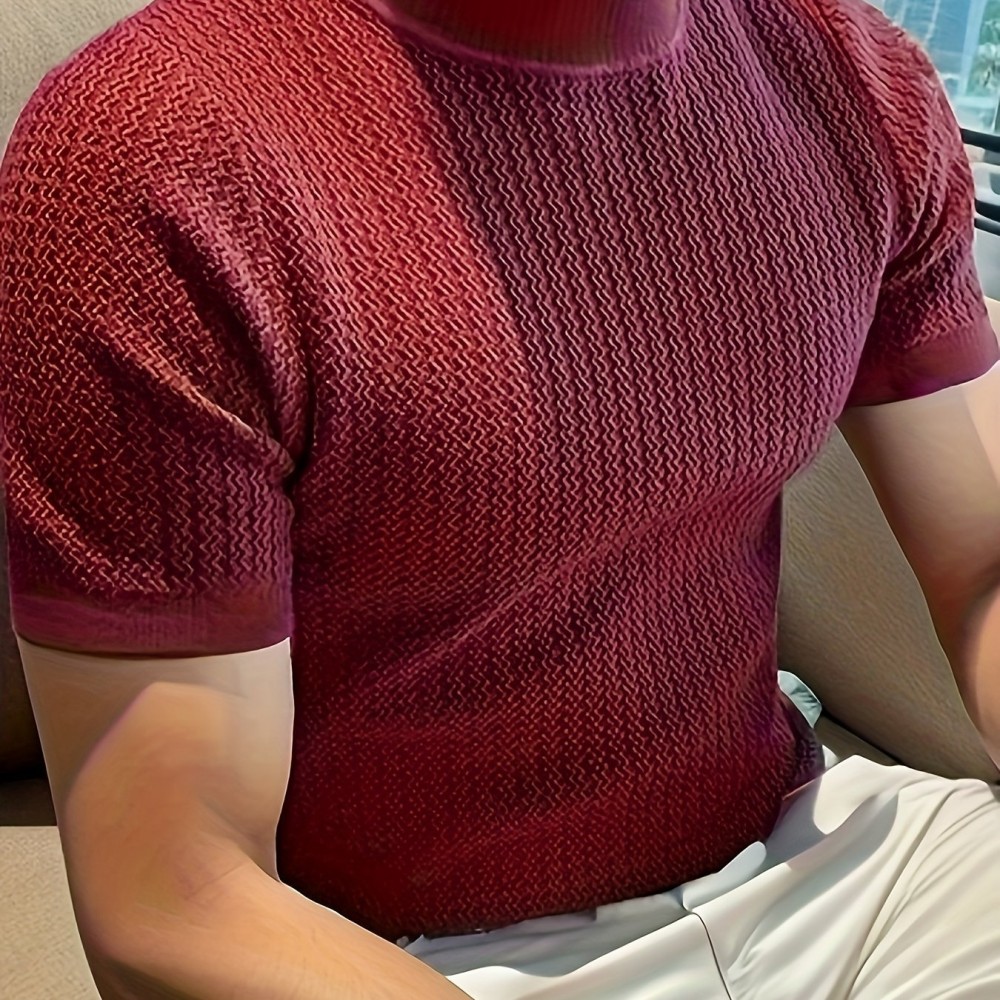 男士修身款聚酯纤维高领T恤——夏季款