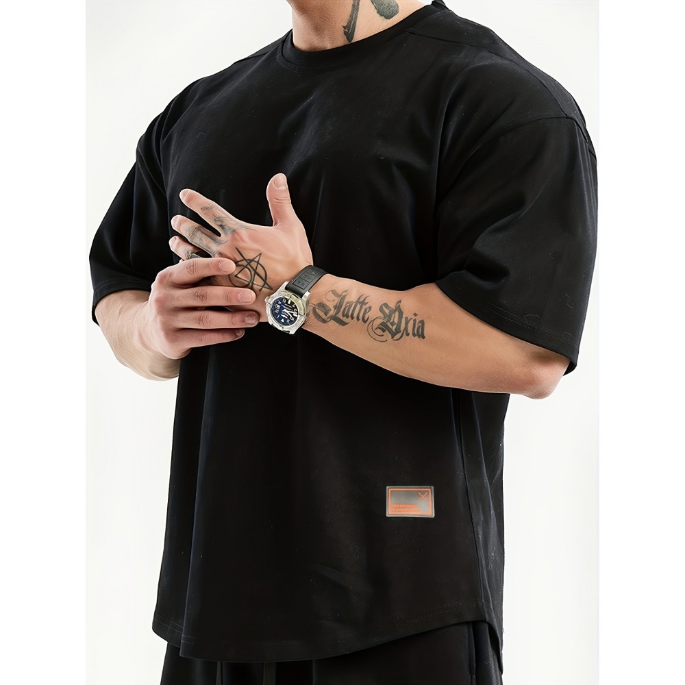 Men's Loose-Fit Polyester T-Shirt – Drop Shoulder, Summer