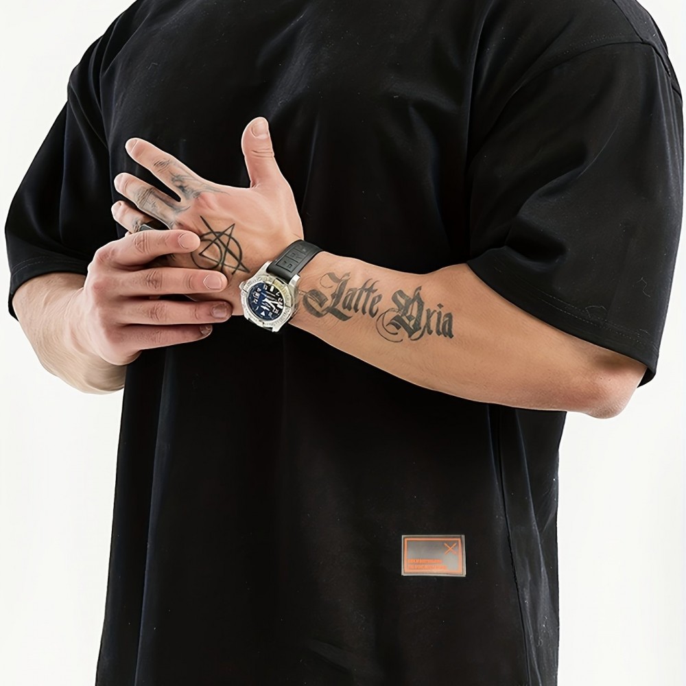 Men's Loose-Fit Polyester T-Shirt – Drop Shoulder, Summer