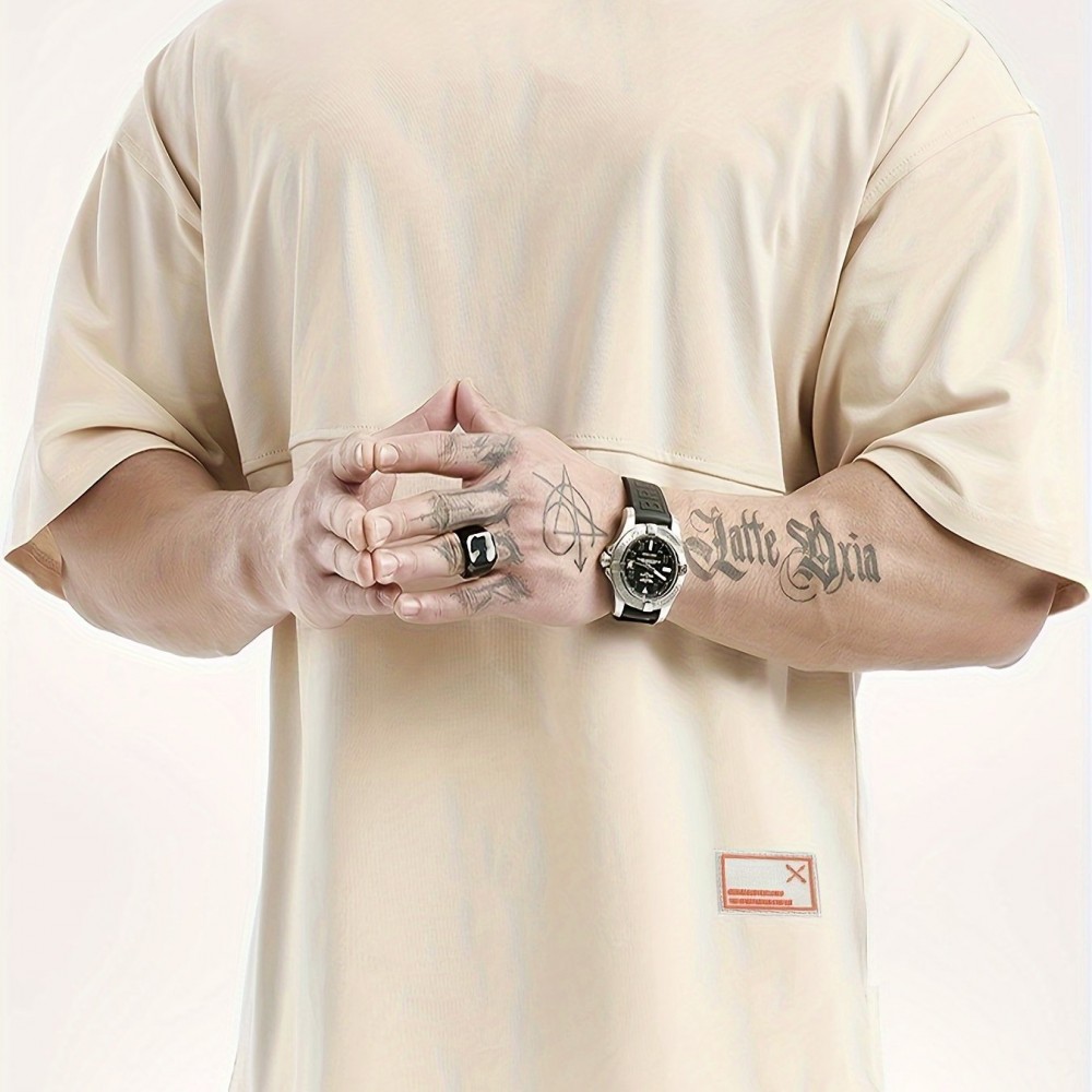 Men's Loose-Fit Polyester T-Shirt – Drop Shoulder, Summer