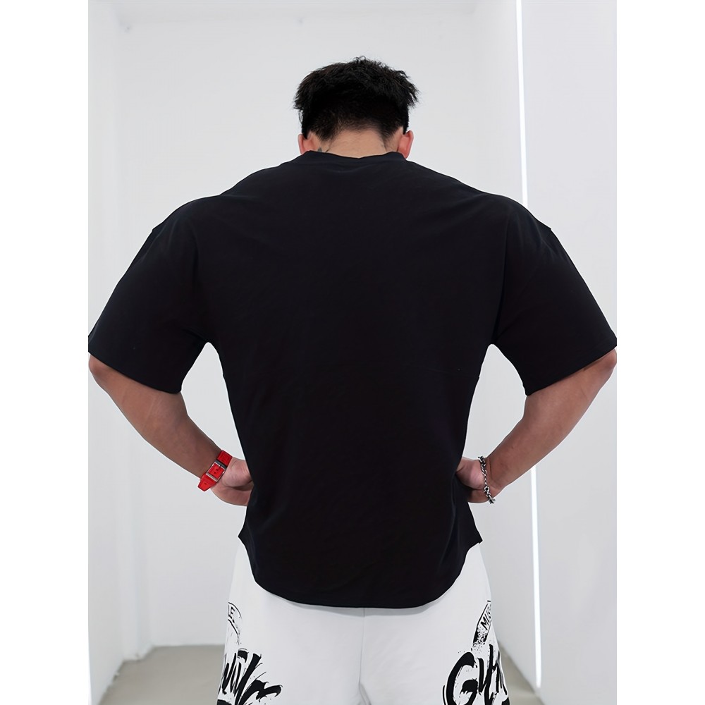 Men's Loose-Fit Polyester T-Shirt – Drop Shoulder, Summer