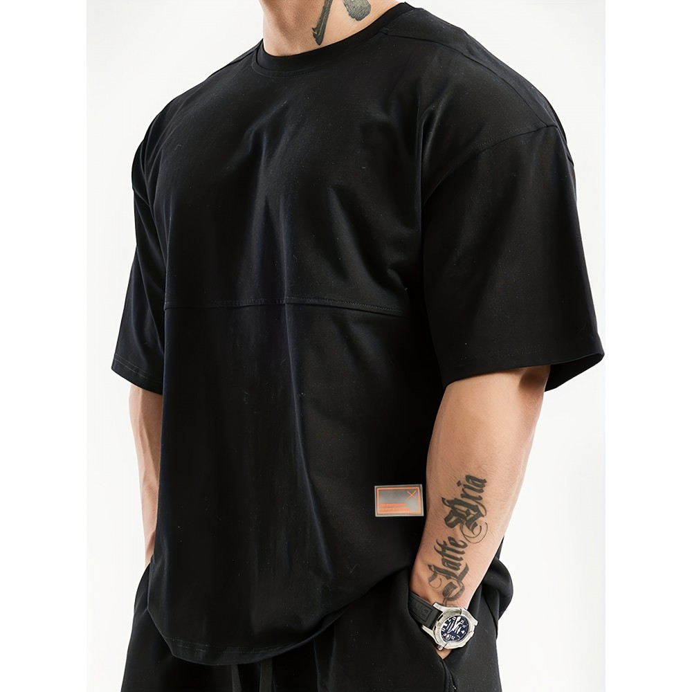 Men's Loose-Fit Polyester T-Shirt – Drop Shoulder, Summer