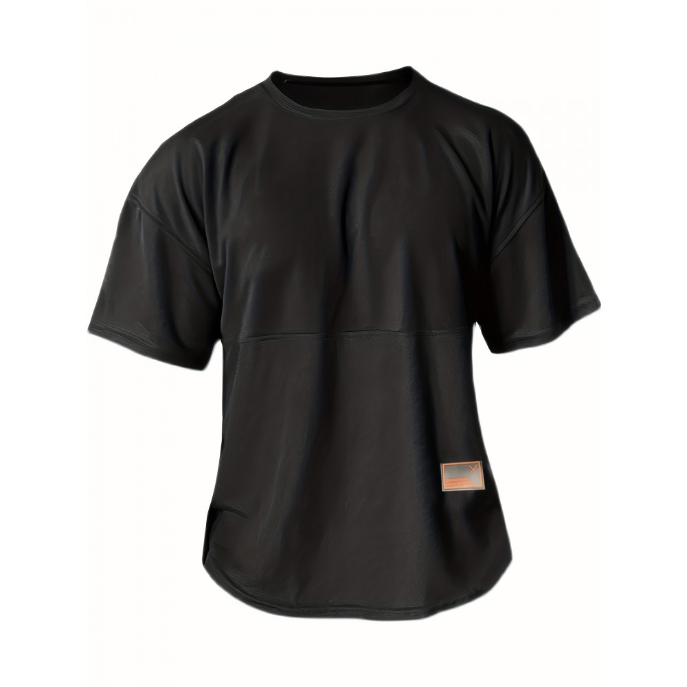 Men's Loose-Fit Polyester T-Shirt – Drop Shoulder, Summer