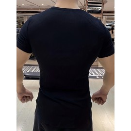 男士V领涤纶休闲短袖T恤——修身透气，四季通用