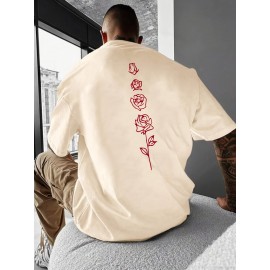 男士复古玫瑰印花运动T恤 - 100%聚酯纤维