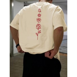 男士复古玫瑰印花运动T恤 - 100%聚酯纤维